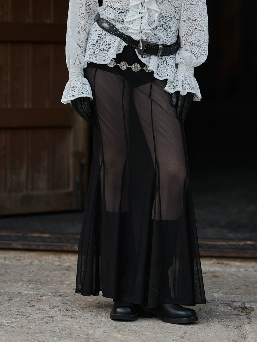 Forever 21 Black Mesh Sheer Midi Skirt Fall Winter